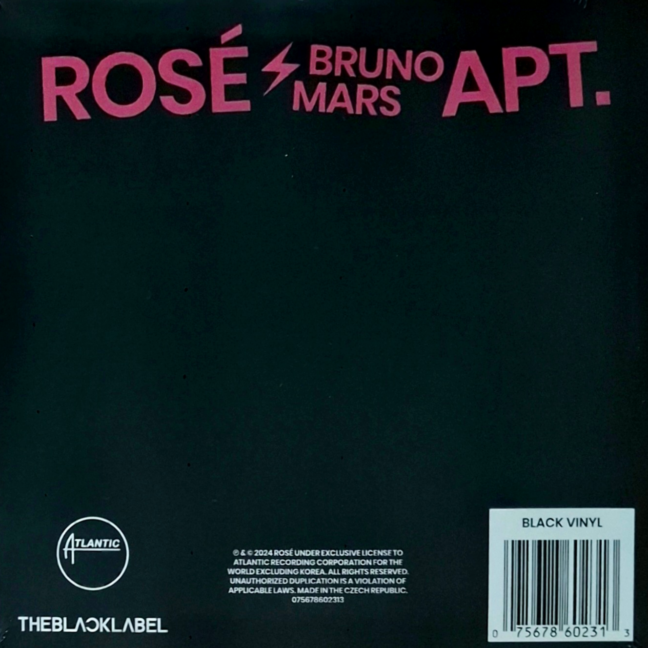 Rosé & Bruno Mars: Apt. - UK 1-track Black Vinyl 7 Rosé & Bruno Mars: Apt. - UK 1-track Black Vinyl 7