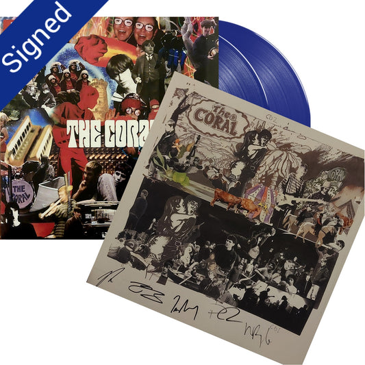 SIGNIERTE The Coral: 20th Anniversary Blue Vinyl 2xLP mit signiertem 12" x 12" Druck