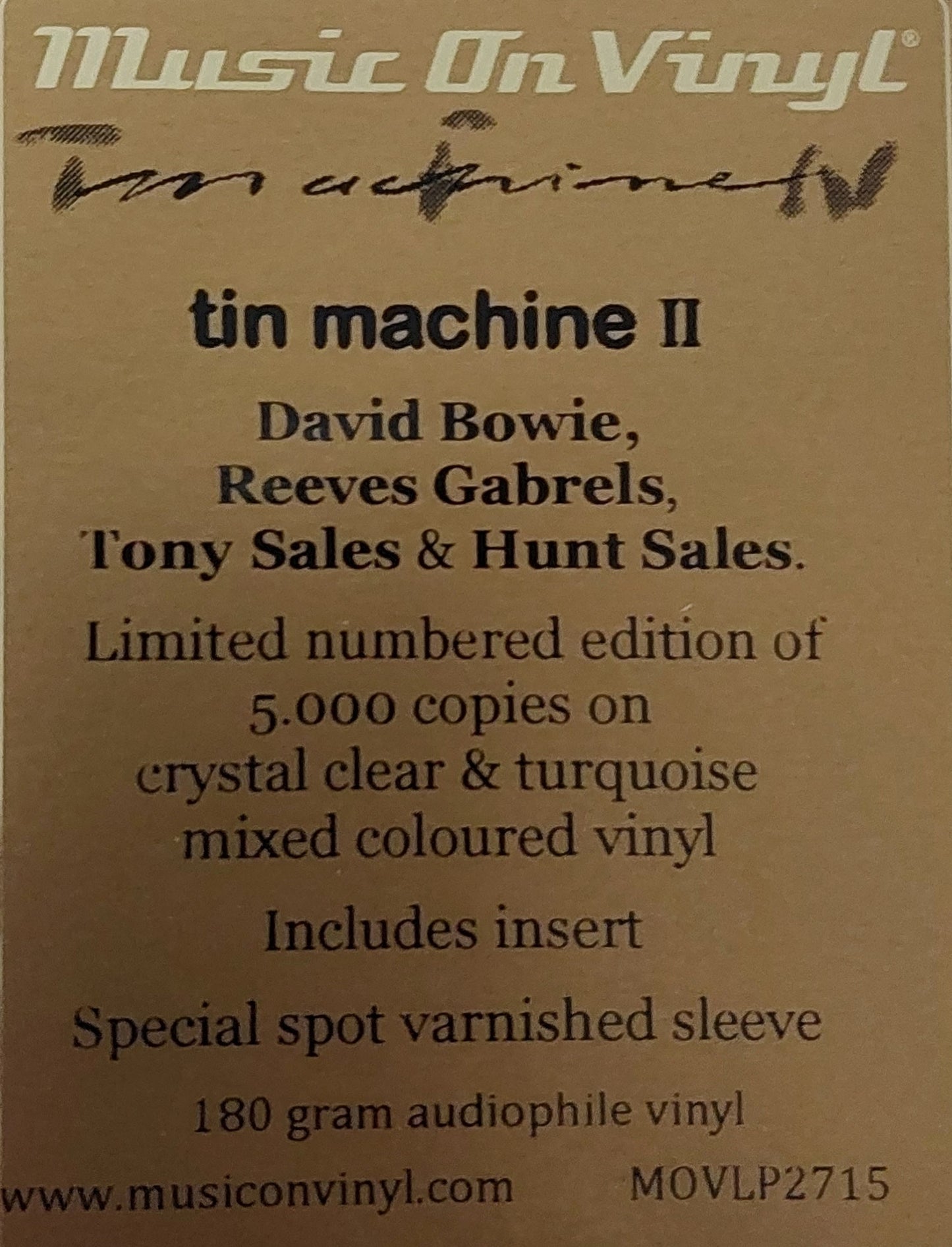 Tin Machine II - Vinyle transparent et turquoise - Numéroté individuellement